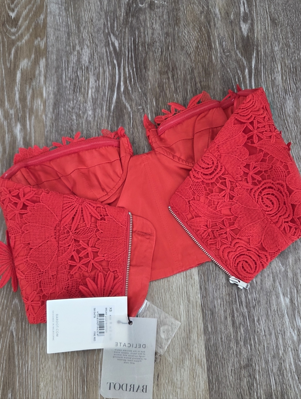 Bardot Revolve Brias Bustier NWT Fire Red Strapless Lined Embroidered lace Crop - Picture 13 of 16